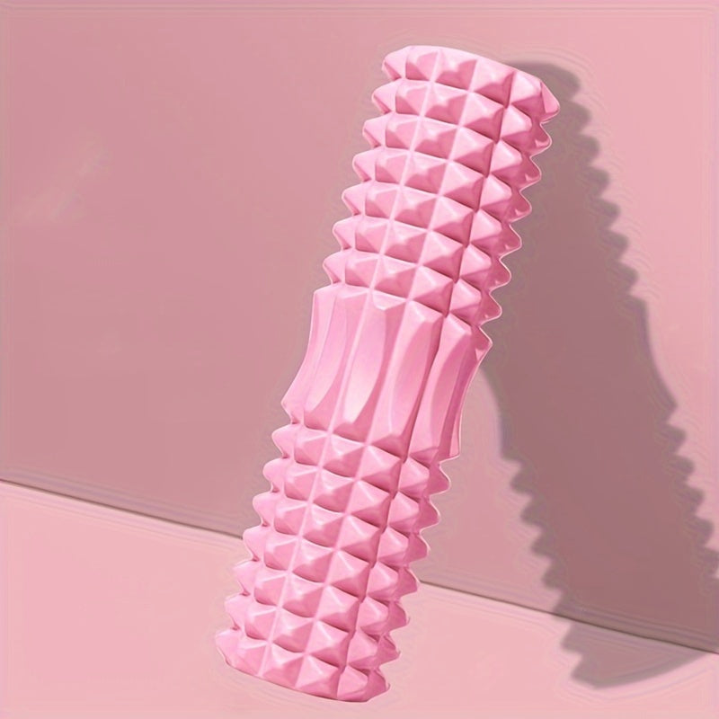 Compact and durable mini foam roller with EVA massage bumps for deep tissue relief. Ideal for yoga, Pilates, and gym workouts. Available in pink, purple, and blue.