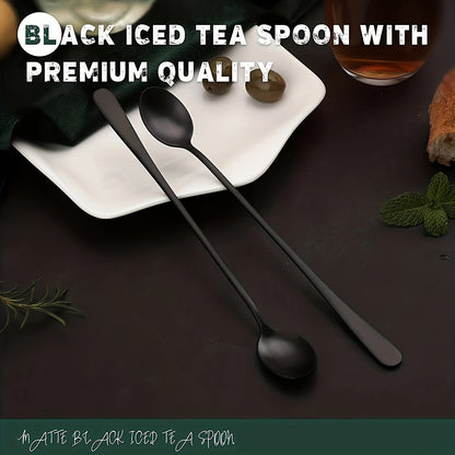 Black long handle coffee, stirring, iced tea, ice cream spoon set of 2/4/6 pieces.