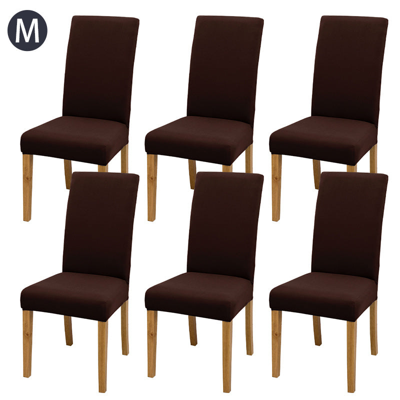 Set of 6 solid color chair covers made of stretch spandex fabric, easily removable and washable, ideal for dining rooms, kitchens, and hotels.