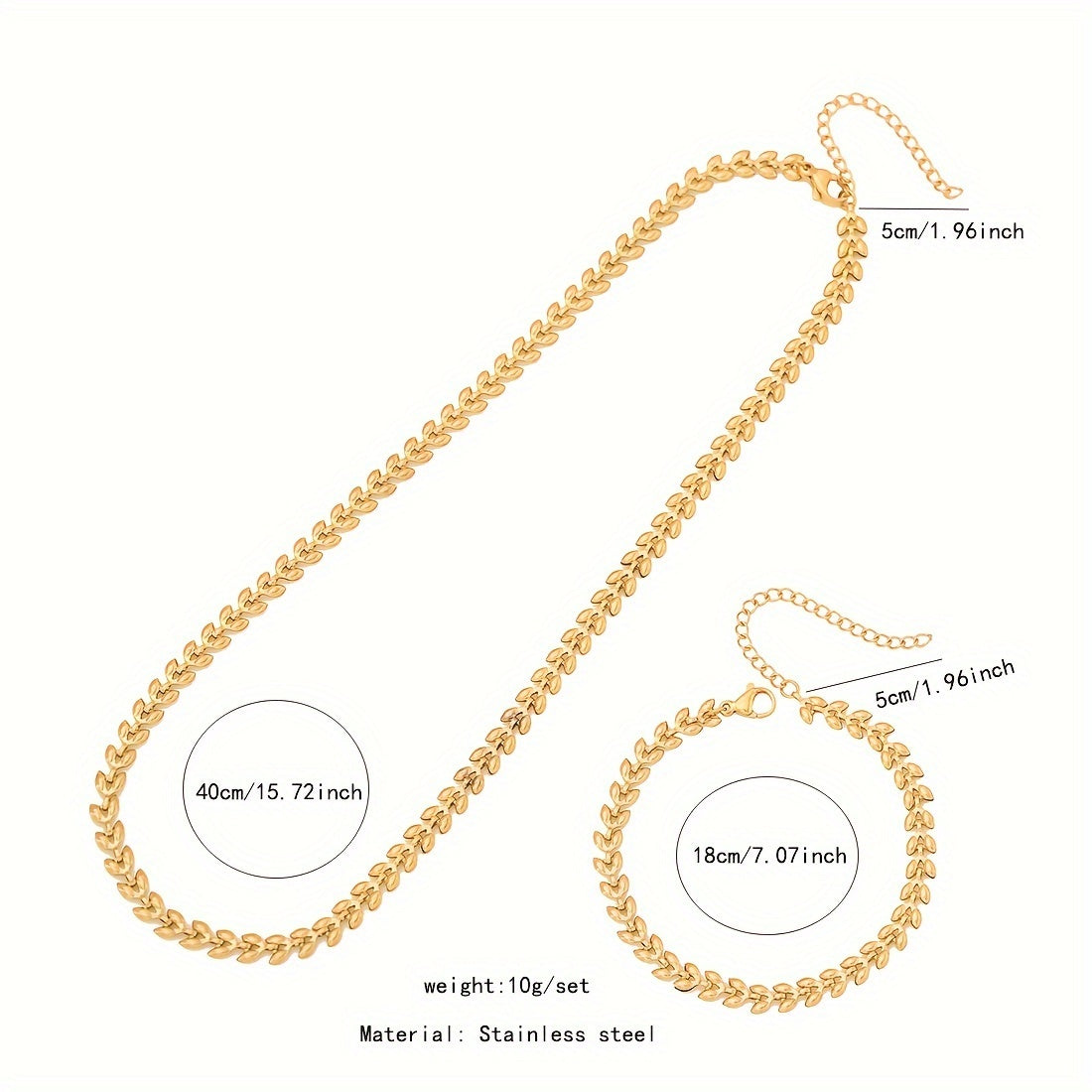 Stunning 18K Gold Plated Stainless Steel Wheat Sheaf Necklace Set for Women - Elegant Chain Necklace and Bracelet Duo perfect for Everyday Wear, a Romantic Valentine's Day Present, and Versatile for All Seasons