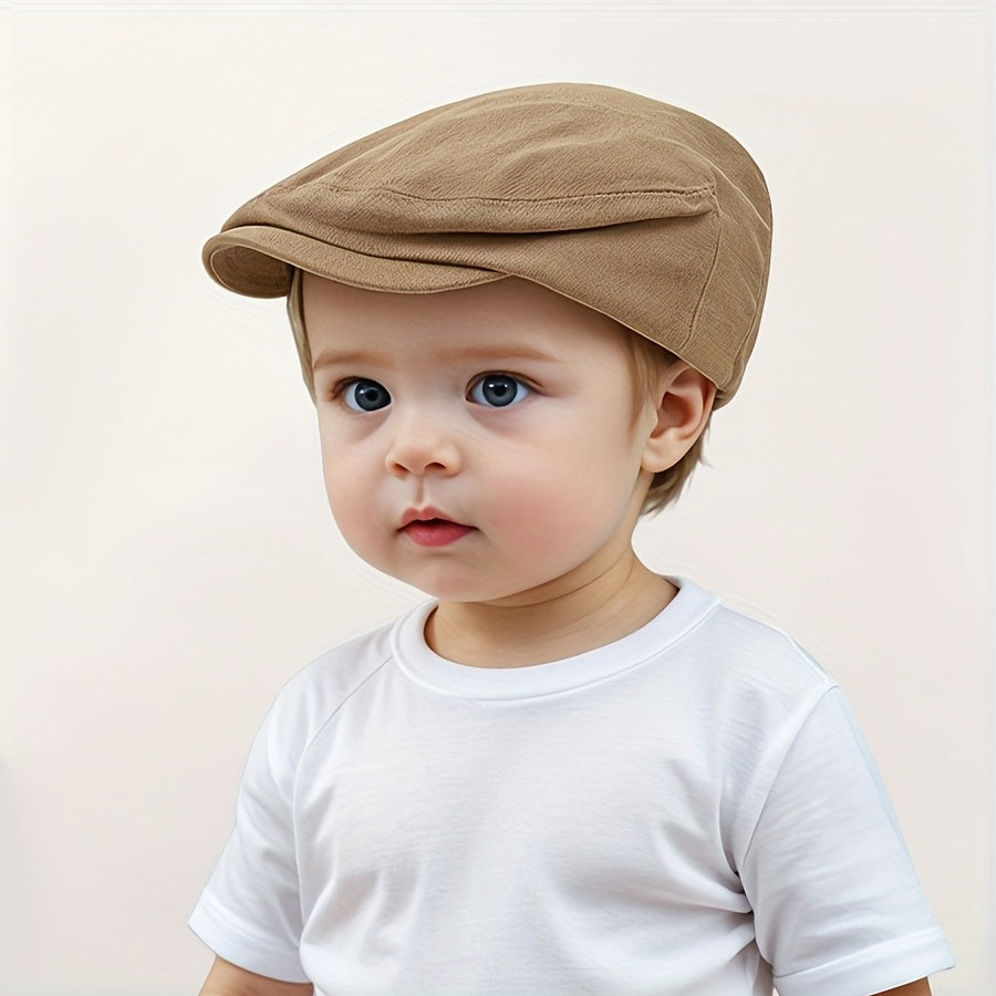 Adjustable kids' beret hat with elastic band, sun-protective, ideal for outdoor activities & travel, fits -3, hand wash only.