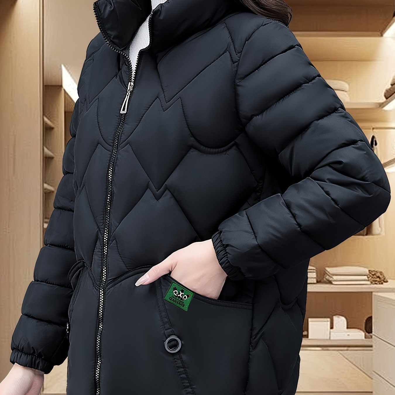 Embroidered quilted jacket for middle-aged moms with pleated hem and thick insulation for warmth.