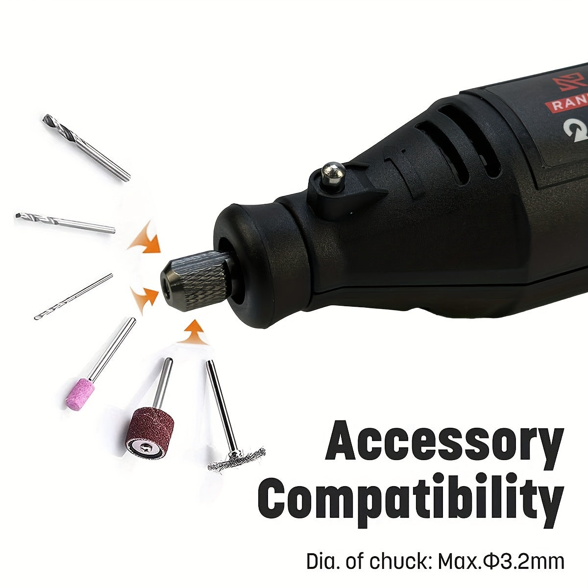 Rotary tool kit with 5 speed adjustments and 218 accessories for various projects.