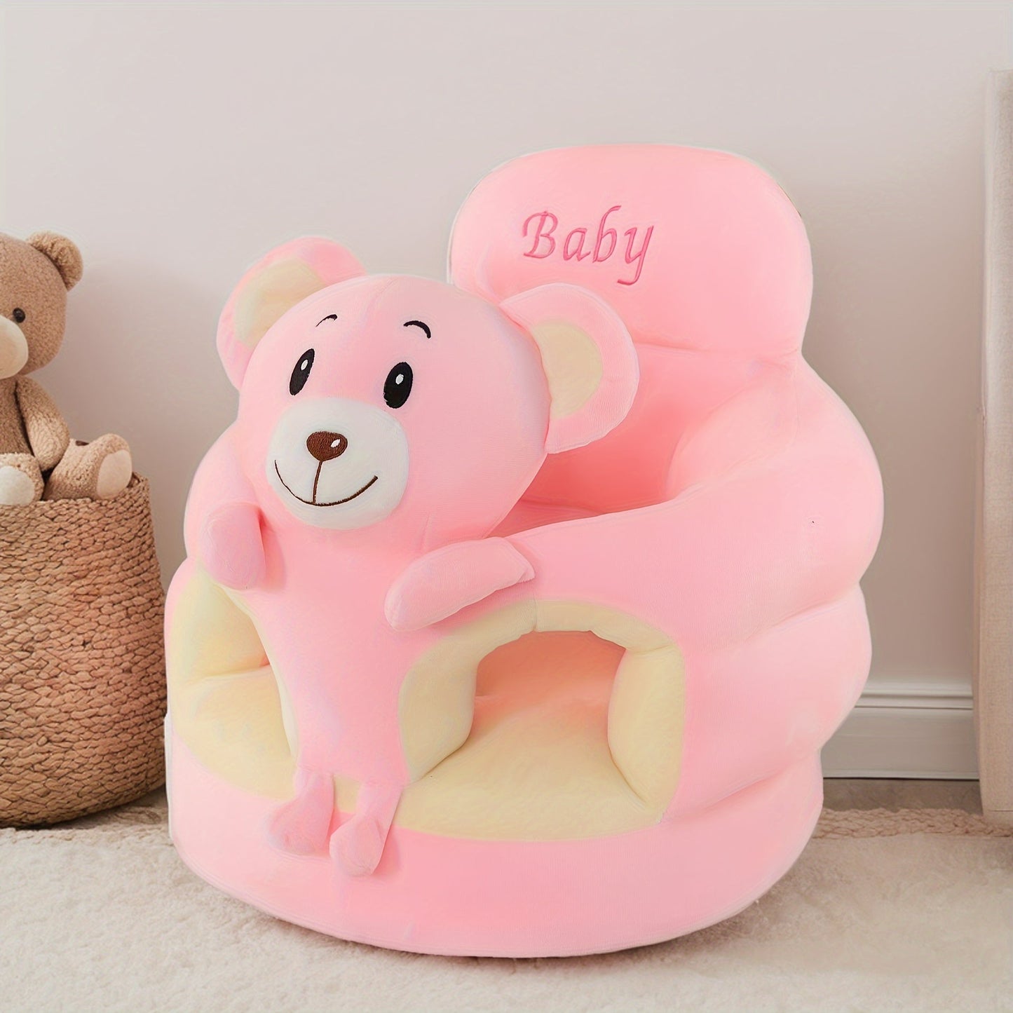 LIBSIT Baby Sitting Chair 1pc, Plush Toddler Nest Support Seat for Learning to Sit & Feeding, Comfortable PVC Puff Chair, Washable - Cute Animal Design in Multiple Colors