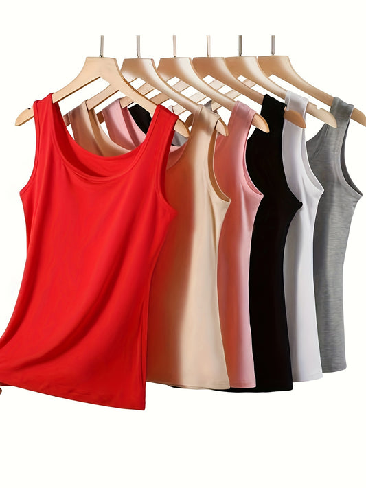 6 women's tank tops made of soft viscose and spandex blend, perfect for all seasons and casual wear at home.