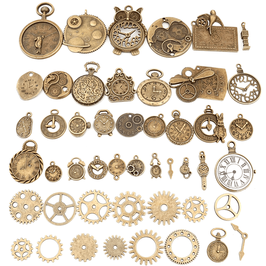 [Best-Selling] Set of 160 Vintage Bronze Alloy Charms - Steampunk Mechanical Gear & Clock Pendants for DIY Jewelry Making, Retro Style with Antique Bronze Finish