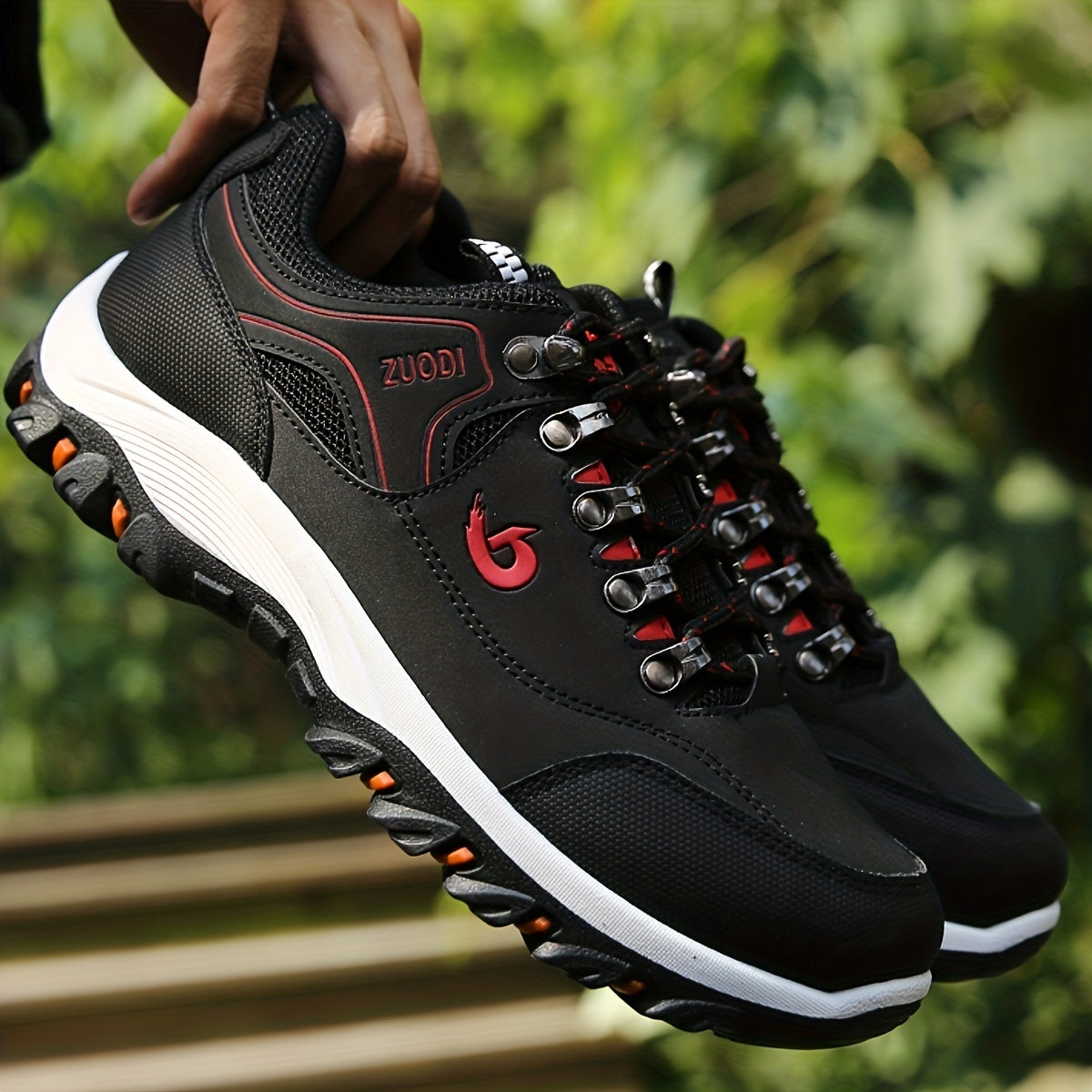 Durable lace-up sneakers for men with breathability, ideal for hiking.