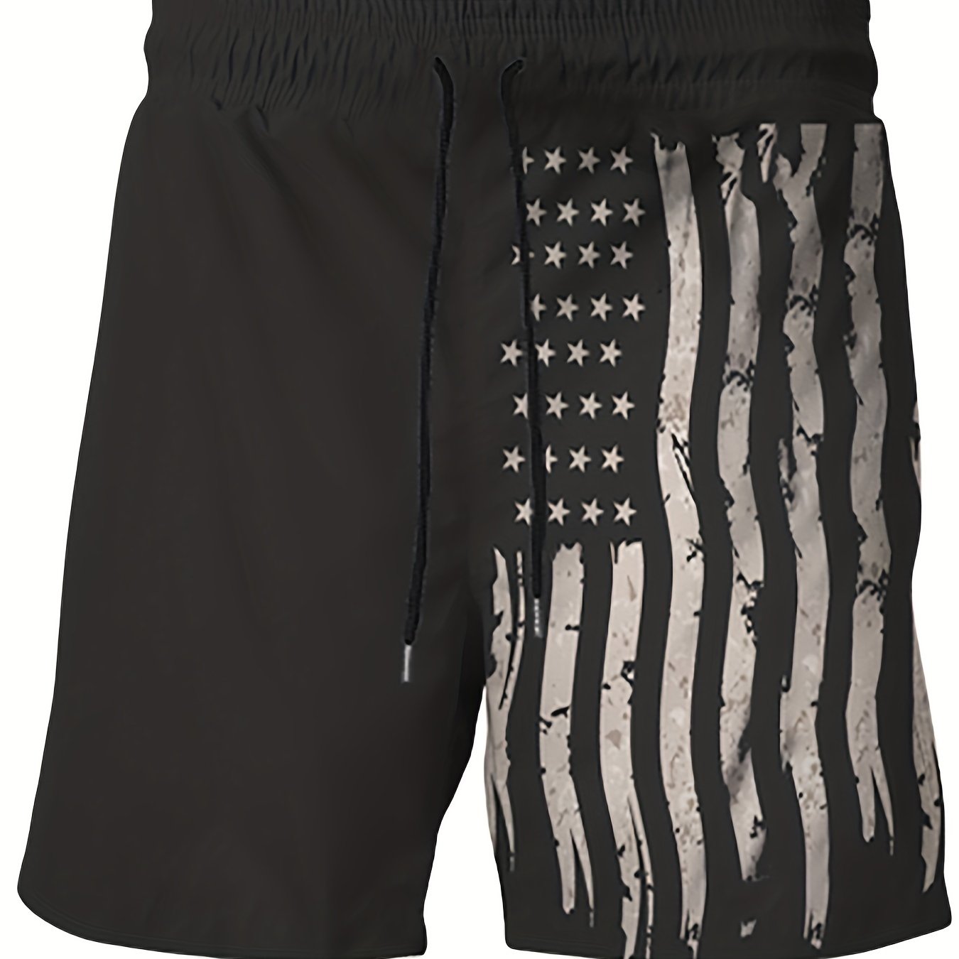 Graphic American Flag Plus Size Men's Beach Shorts with Drawstring