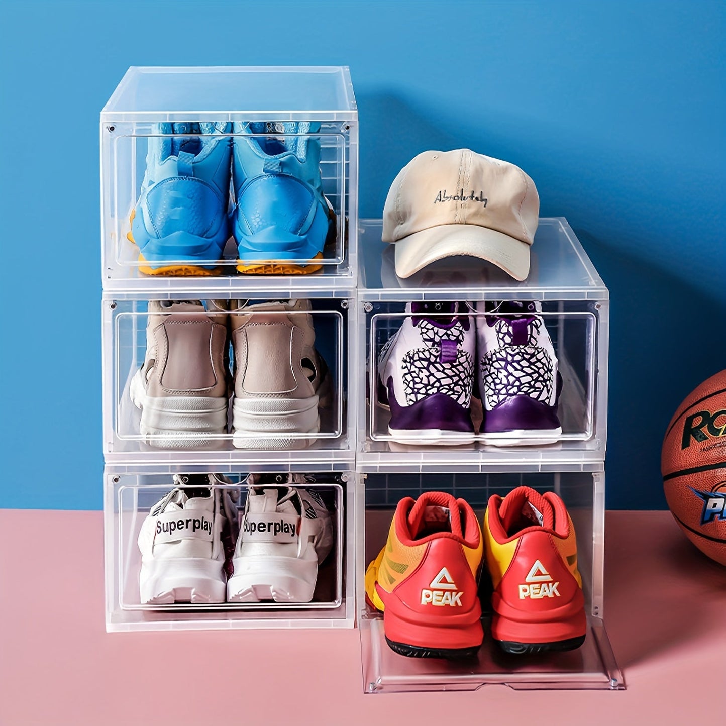 High quality shoe storage and organization for men and women with this transparent, foldable plastic shoes storage box. The magnetic closure keeps your shoes dustproof while the side opening door allows for easy access. Maximize closet space in your