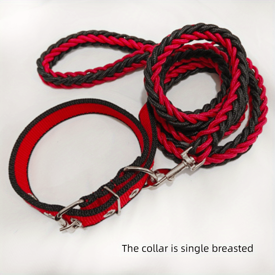 Heavy duty dog collar and leash set with braided training leash.