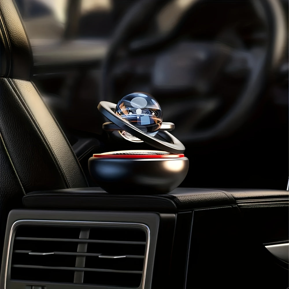 Solar-powered rotating car air freshener with original scented perfume for decoration and aromatreatment in car interiors, suitable for both men and women.