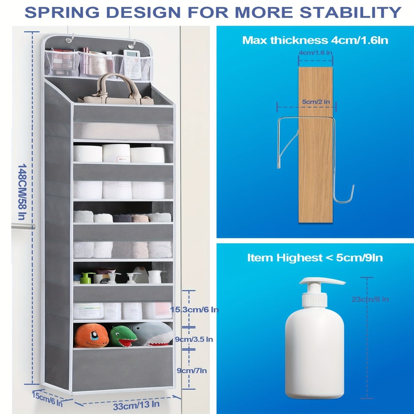 Foldable & Lightweight Storage Solution: 6-Shelf Over-the-Door Organizer with 8 Large Pockets for Pantry, Nursery, Bathroom, Bedroom, Kitchen, Dorm, Camper