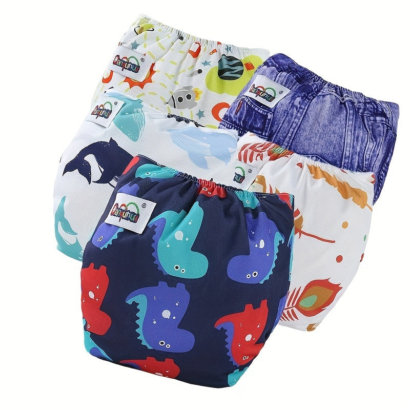 Set of 3 Unisex Baby Training Pants, Waterproof Cotton Cloth Diapers, Adjustable Snap Closure for Ages 0-3 featuring Cute Printed Designs - Washable Pull-Up Diaper Covers for Toddlers