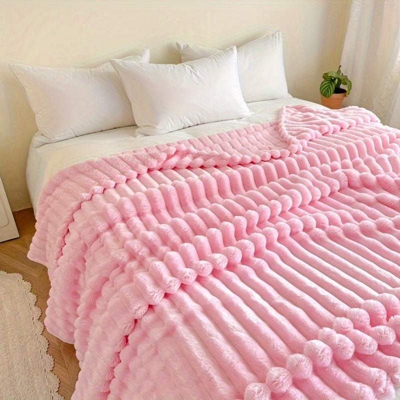 Pink Cozy Blanket - Lightweight Striped Flannel Throw for All-Season Comfort on Couch, Bed, Office, and Travel - Soft & Warm