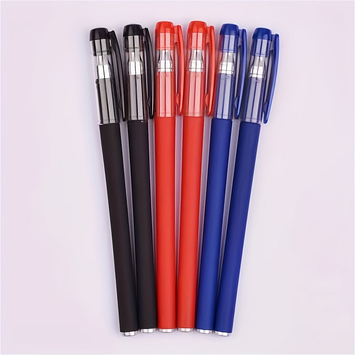 18-piece gel pen set in black, blue, and red ink colors with 0.5mm ballpoint tips, ideal for students and office use.