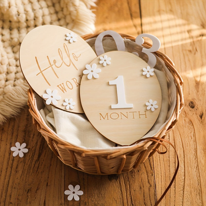 Set of Wooden Milestone Blocks - Perfect for Capturing Birth Month Photos, Cloud-Shaped Mileage Blocks for Decorating with Balloons & Celebrations, Lovely Keepsake for Memories, Ideal Baby Shower Gift