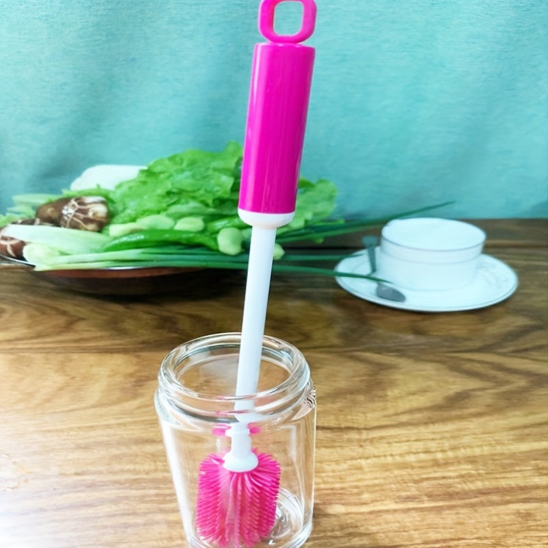 Long-Handled Silicone Cup Brush: A Versatile Cleaning Tool for Bottles, Cups, and Containers. 360-Degree Rotating Head, Reusable and Eco-Friendly with a PC Handle - No Power Required.