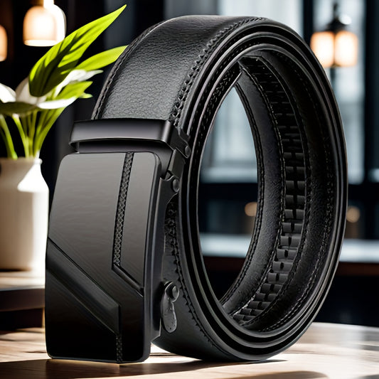 Stylish men's PU leather belt with automatic iron buckle, suitable for everyday wear.