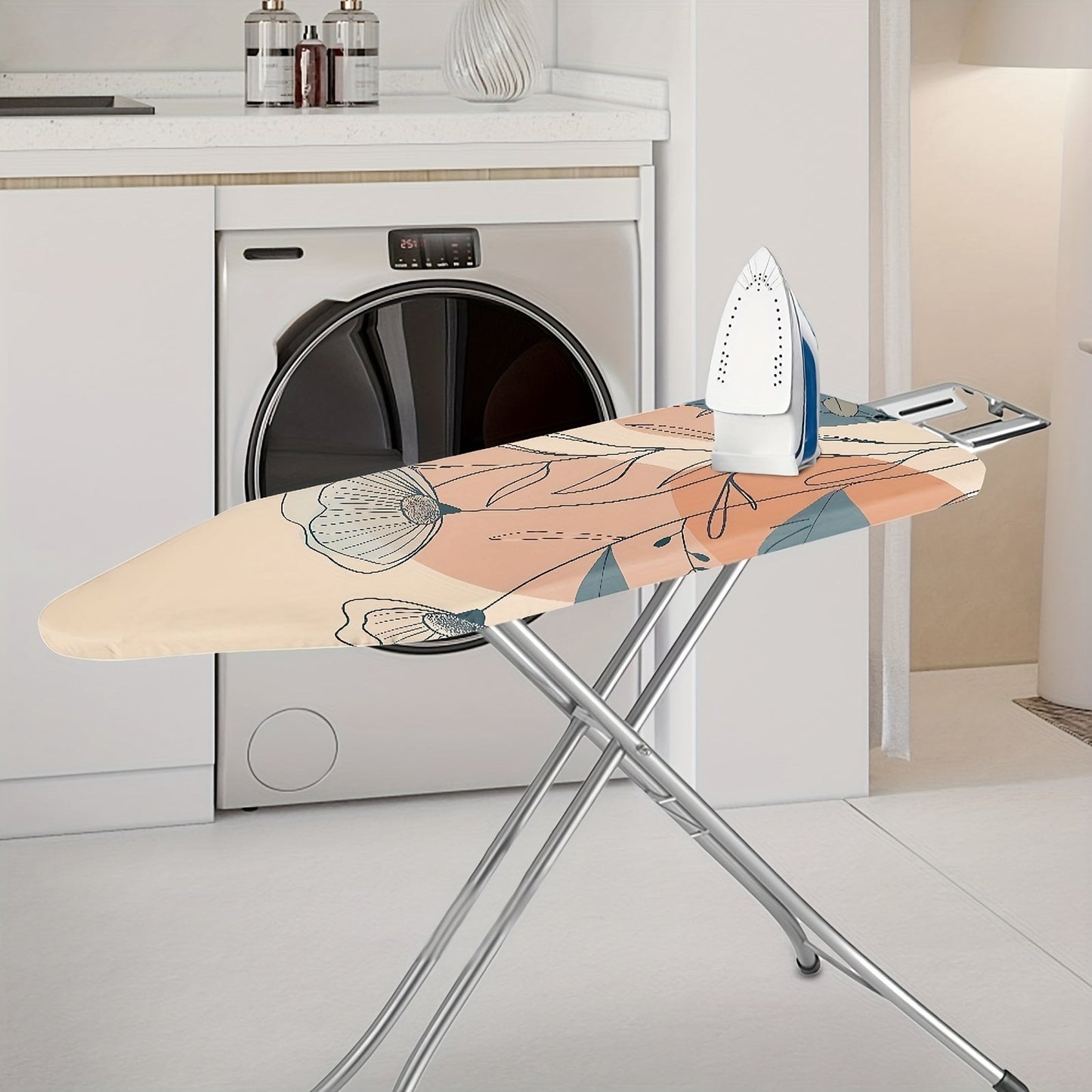 Ironing Board Cover with Floral Pattern and Elastic Edge - Features Padding for Easy Fit and Scorch Resistance, Non-Electric