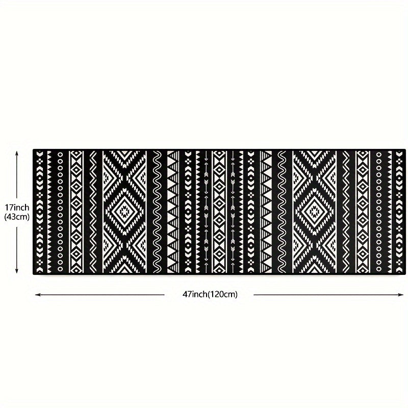 Bohemian Black And White Carpet Floor Mat for Kitchen, Dining Room, Home Office, Sink, and Laundry Room. Features Farmhouse Fatigue-Resistant design, Non-slip and Washable for added convenience.