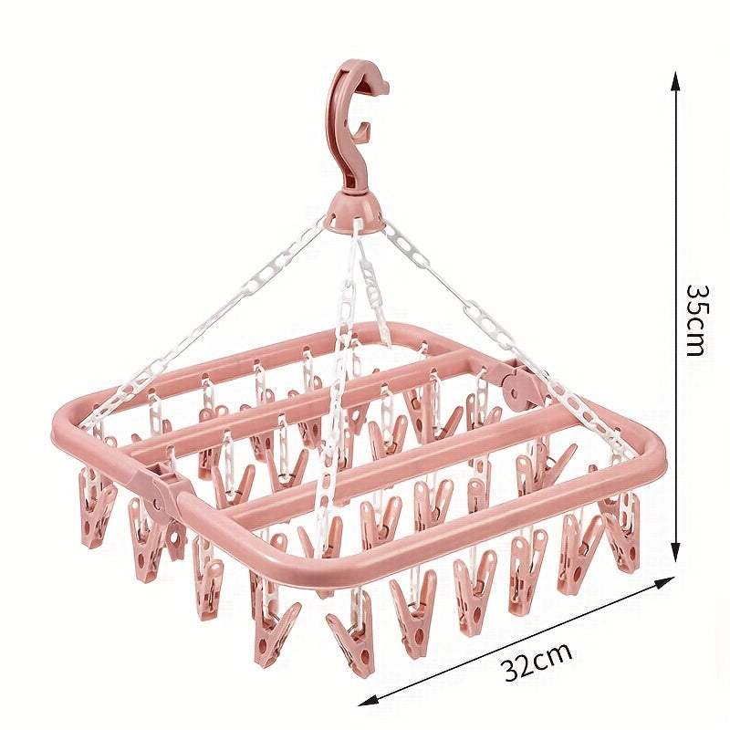 Large Capacity Plastic Socks Hanger with 32 Clips, Durable Underwear Clothes Drying Rack, Household Storage Organizer for Bathroom, Bedroom, Closet, Wardrobe, Home, Dorm in Pink, Blue, or Green