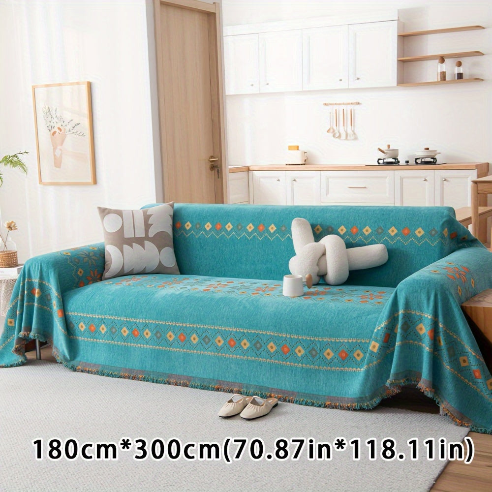 Thick Chenille Boho Sofa Throw Blanket with Pet Protection & Non-slip Design for Home Decoration.