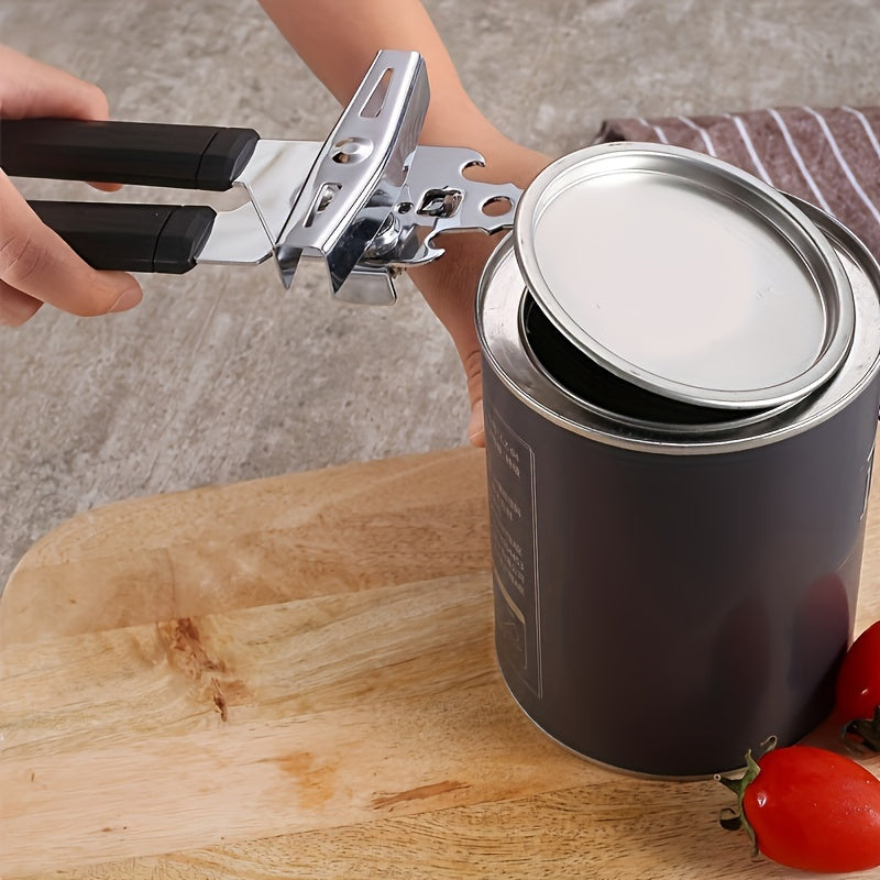 3-in-1 Can Opener made of durable Stainless Steel, featuring a multifunctional design for opening cans and bottles with ease. Boasting a powerful grip and ergonomic design, this tool is perfect for use during Christmas, Halloween, Easter, Hanukkah