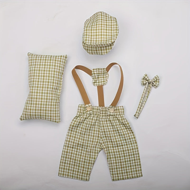 Set of 4 Newborn Baby Photography Props: Plaid Costume for Infant Boys & Girls, Perfect Gift for Christmas, Halloween, and Thanksgiving