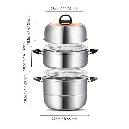 5-Piece Durable Kitchen Utensils Set: Thickened 316 Stainless Steel Multi-Layer Steamer Cookware, Ideal for Soup & Stew, Easy to Clean, Compatible with All Stovetops