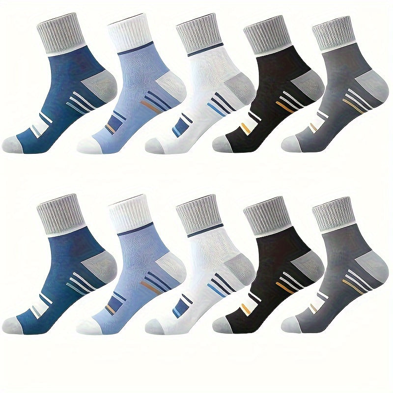 10 pairs of trendy color block crew socks for men, perfect for outdoor wear