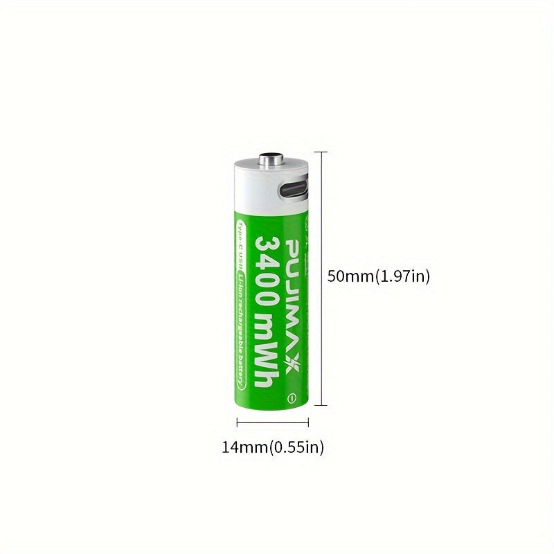 PUJIMAX 1.5V AA 3400mWh Rechargeable Batteries available in sets of 2, 4, or 8 with fast Type-C charging and long-lasting power for electronics. Features green battery design and durability.