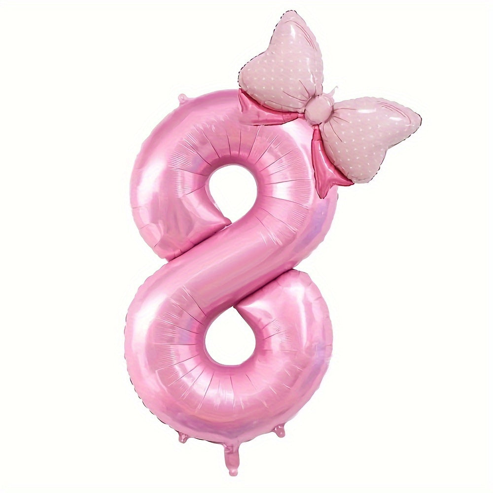 81.28 cm Pink Number Balloon with Bow - Ideal for girls' birthday decor - No electricity needed - Made of aluminum