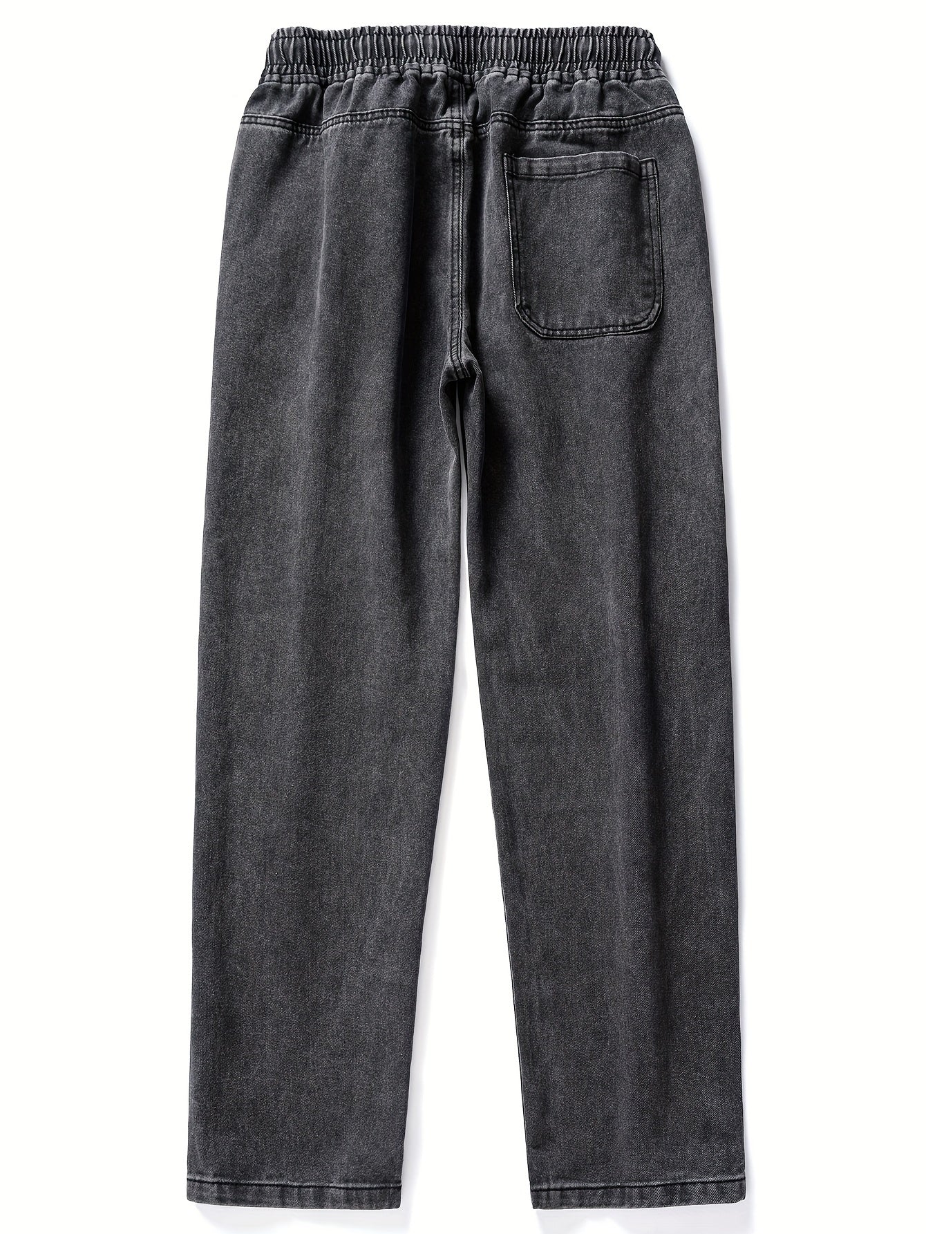 Mens' washed denim trousers with pockets and drawstring waist for outdoor activities