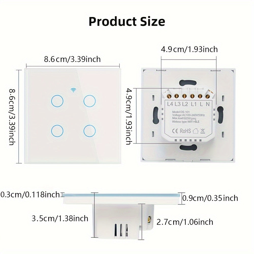 Chevolink WiFi Smart Light Switch with voice control, single pole, wall mount. Operate with Amazon Alexa & Google Assistant via app, no battery required. Supports AC100-240V and neutral