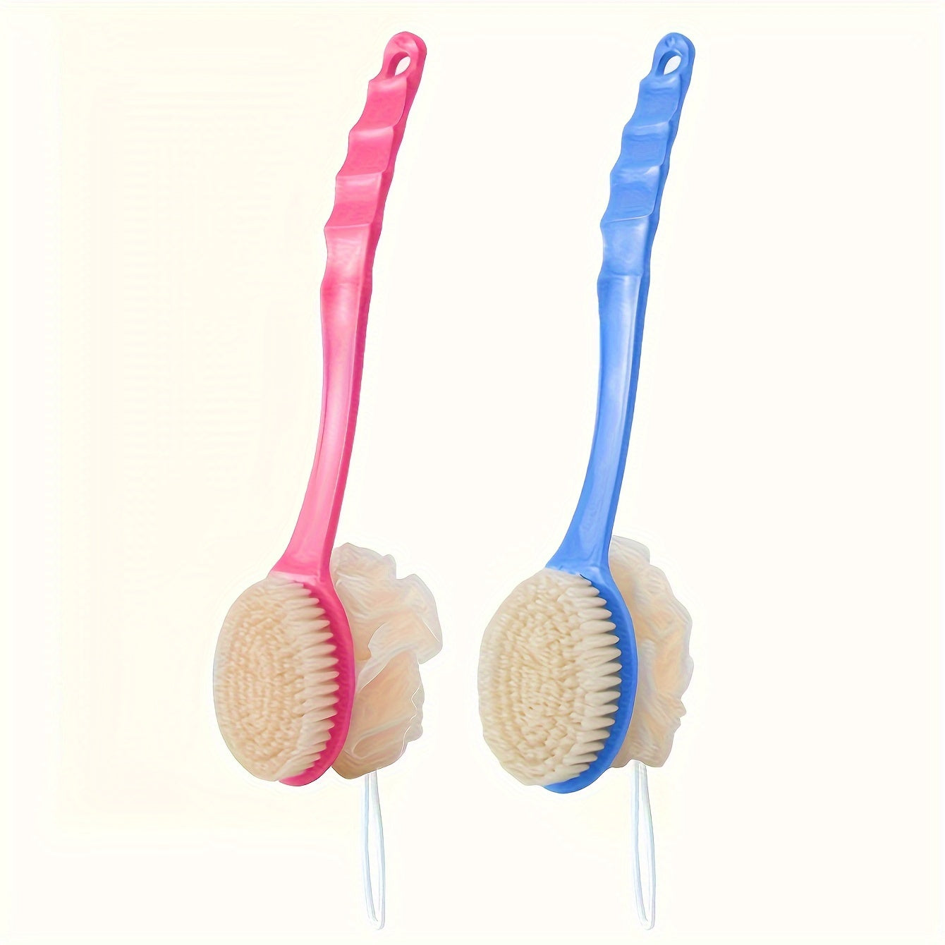 Gentle exfoliating body brush with soft loofah and bristles for men and women. Spa accessory for body and face care.