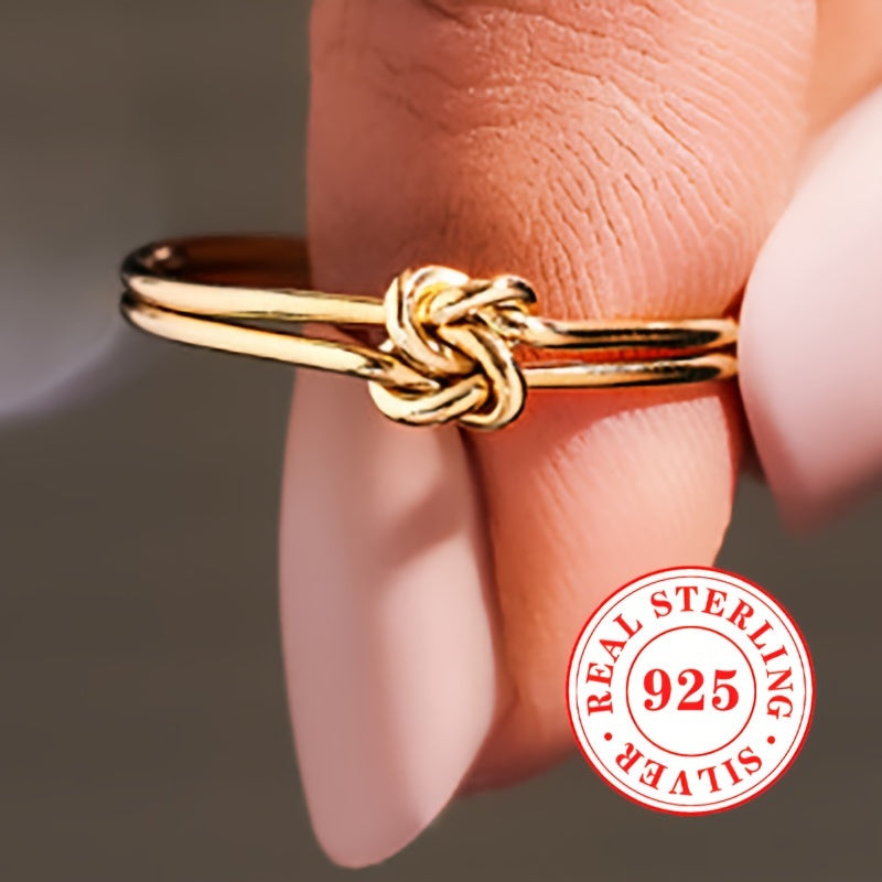 Chic Sterling Silver 925 Square Knot Overlap Ring, Gender-Neutral Fashion Statement Piece for All, Minimalist Design, Perfect for Everyday or Special Occasions