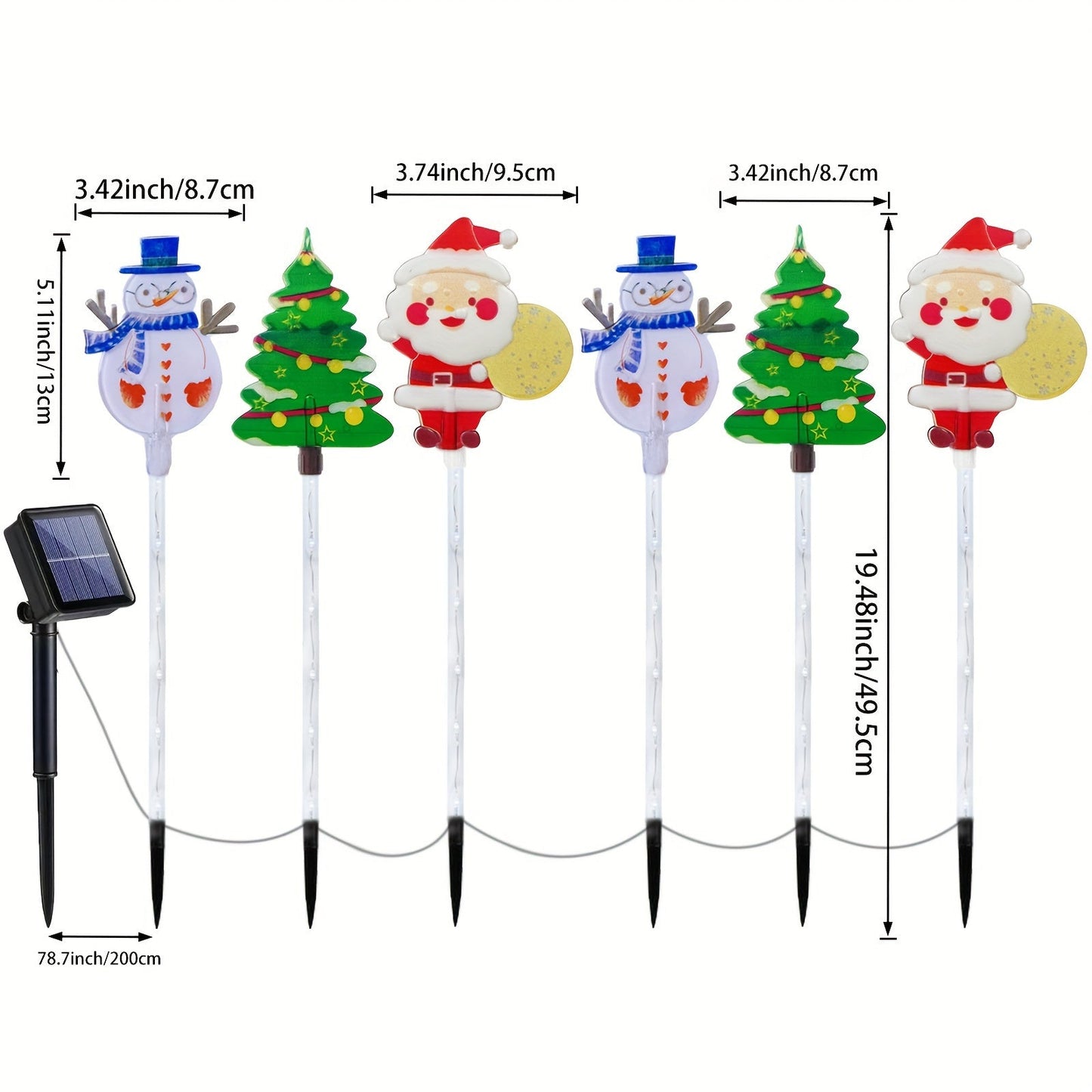 Set of 6 Solar LED Garden Stake Lights featuring Santa, Snowman, and Tree Designs for Christmas Holiday Decor, with 8 Lighting Modes, Solar Powered, made of Plastic, 36V, perfect for Outdoor Festive Lighting