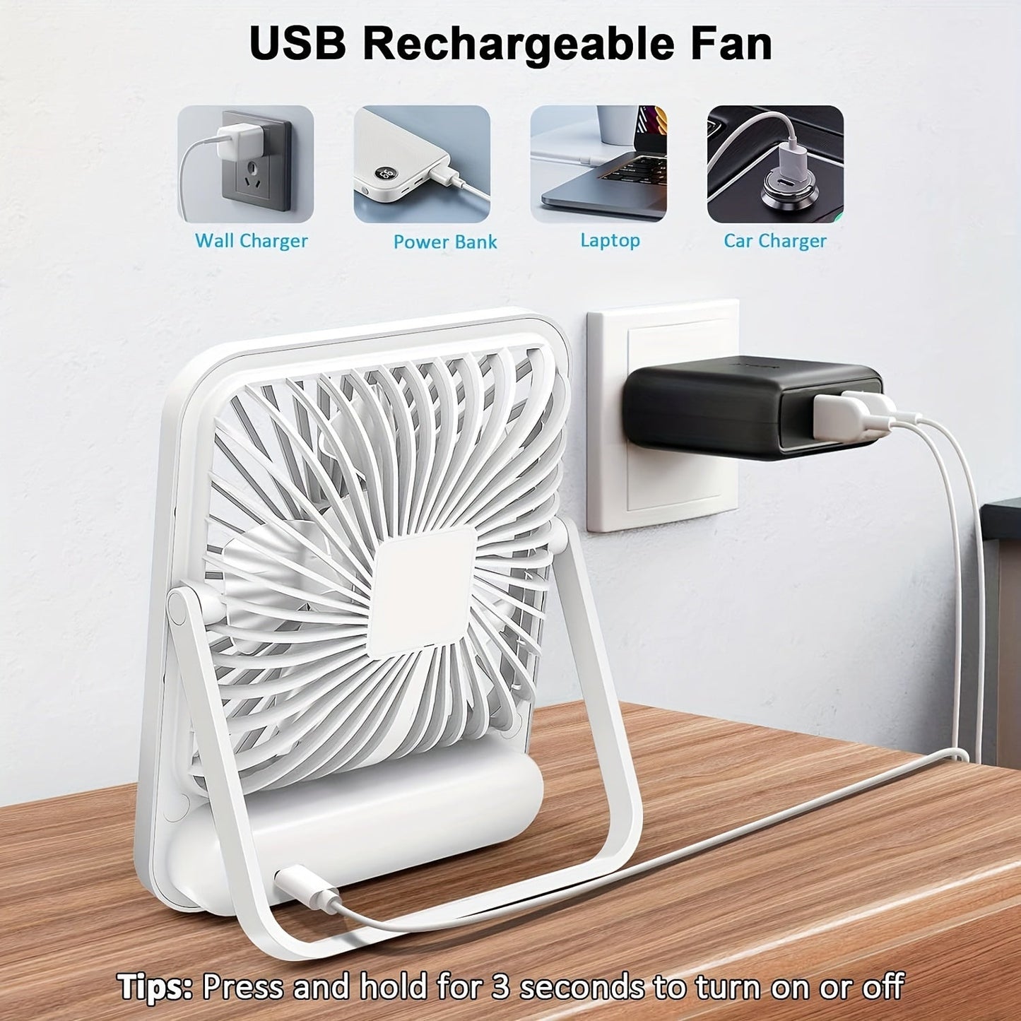 The YITUMU Mini Desktop Fan is a USB-charging portable fan with a square shape. It has a 1800mAh rechargeable battery, making it perfect for use on cruises. This fan provides powerful wind and has 5 adjustable speeds for personalized cooling. It operates