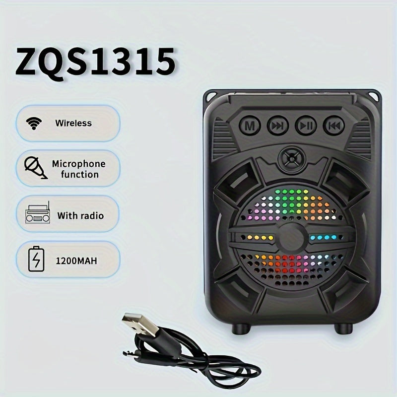 New Portable Speaker with USB support and RGB light, perfect for smartphones and tablets. 5W output, ideal for outdoor events or home parties.