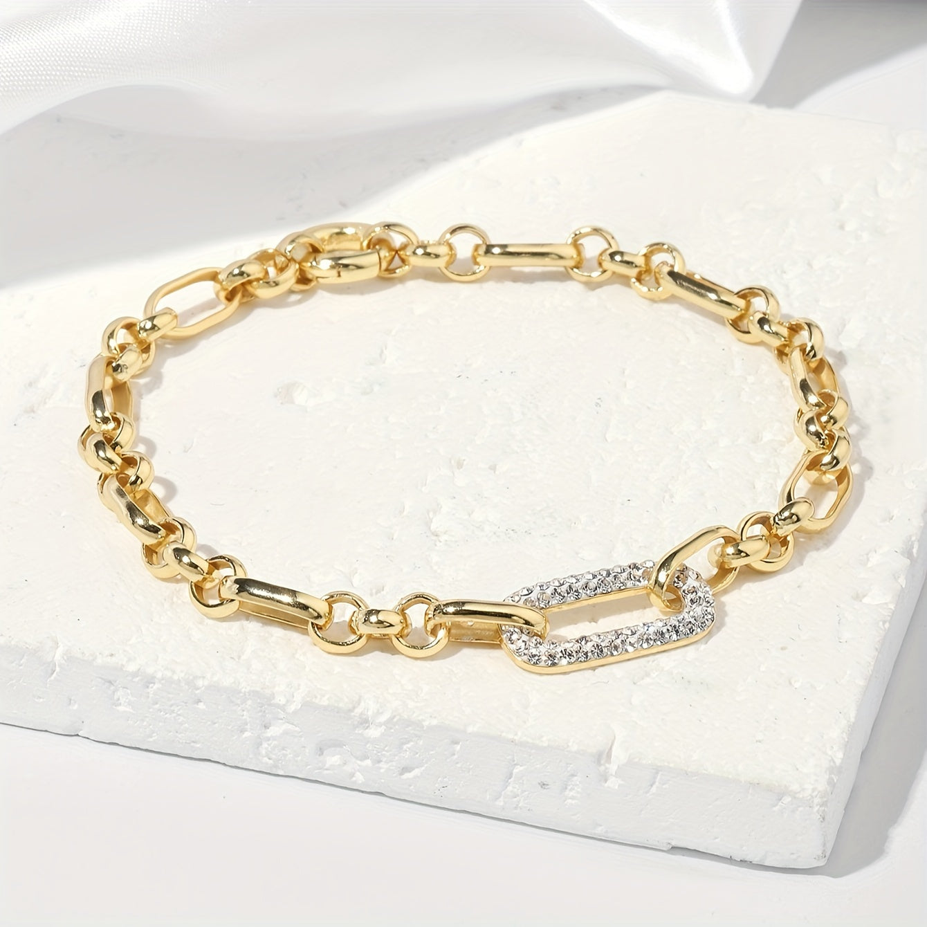 925 Sterling Silver Bracelet with Rhinestone Detail, Featuring 18K Gold Plating, Stylish Vacation Design, Mariner and Paperclip Chain Links, Perfect for Everyday and Special Occasions, Great Thanksgiving Gift - Versatile for Any Season