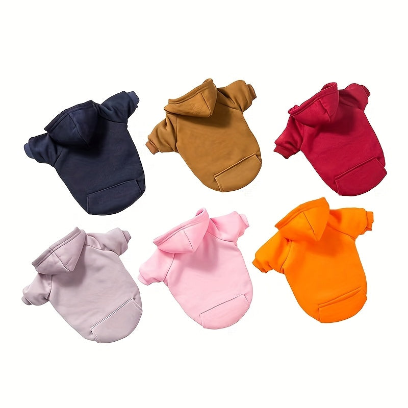 Stylish hooded sweatshirts for small to medium pets in various colors, made of durable all-season polyester. Perfect for winter wear.