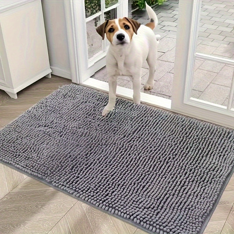 Microfiber dog door mat absorbs moisture and dirt, is non-slip, washable entryway rug for indoor floors.