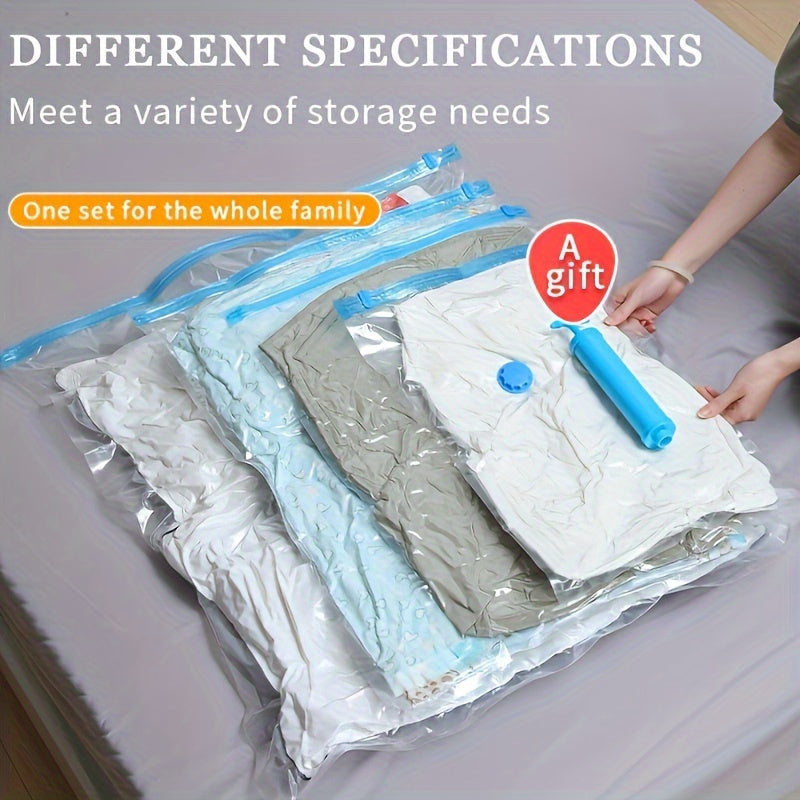 Space-saving vacuum storage bags in multiple sizes, includes manual pump - Made of plastic, rectangle-shaped, versatile for various uses, does not require electricity, provides safe and secure sealing.