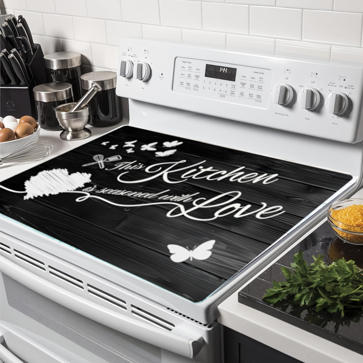 Enhance Your Kitchen with Our 'Kitchen's the Heart of the Home' Extra Large Scratch-Resistant Protector Mat - Non-Slip, Heat-Resistant Countertop Pad with Elegant Floral & Butterfly Design, Ideal for Stove Tops, Coffee Machines & Appliances -