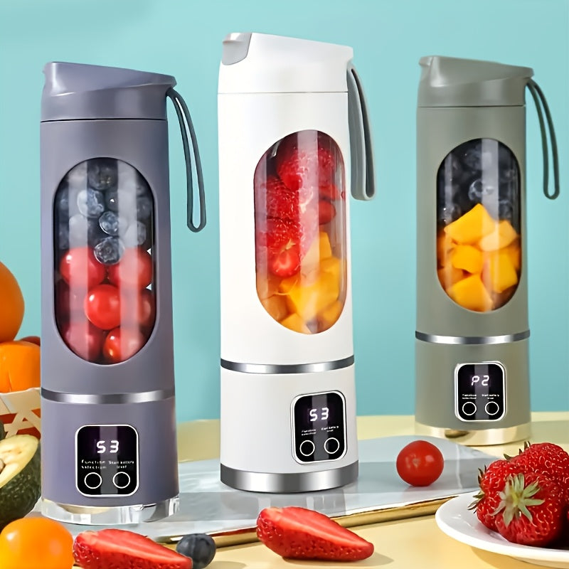 The Portable USB Rechargeable Mini Blender and Juicer is a convenient option for fresh juice anytime. With 3 modes, a digital display, and 12 blades, this blender has a 15.22 oz capacity and is easy to clean. It is travel-friendly, made of plastic, and