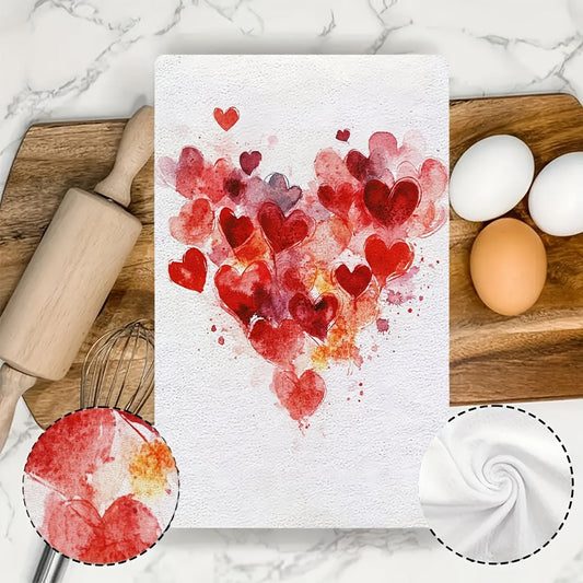 2 pieces of ultra soft kitchen towels, perfect for Valentine's Day decor. These highly absorbent dish hand towels are machine washable and measure 16x24 inches. Item number: 2KYSYS1217642