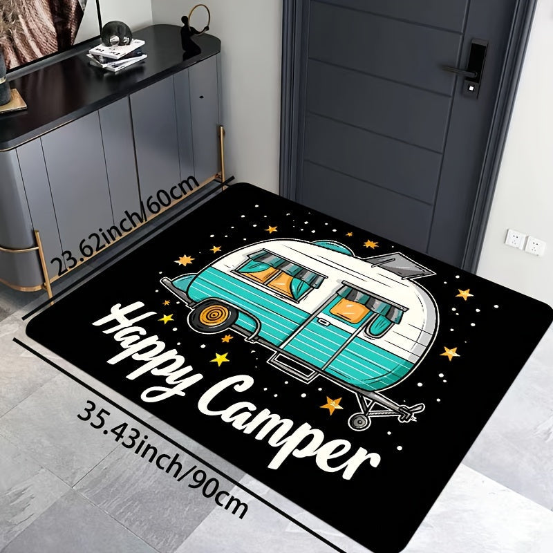 Коврик для спортивной комнаты Cartoon Car Happy Camper толщиной 8 мм — идеально подходит для ванной комнаты, кухни, гостиной, спальни и прихожей — можно стирать в стиральной машине и станет декоративным дополнением к любому интерьеру