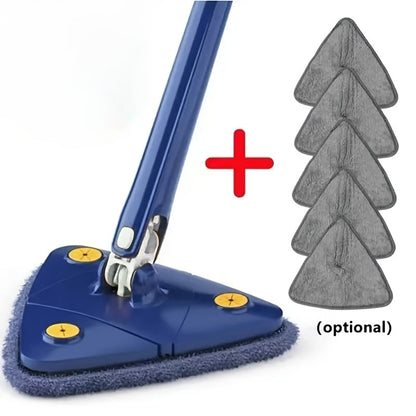 The versatile 360-Degree Rotating Triangle Mop comes with 1 mop and 5 cloth pieces. It is adjustable, retractable, and perfect for comprehensive cleaning on all surfaces. Ideal for home use and a must-have in your cleaning supplies collection.