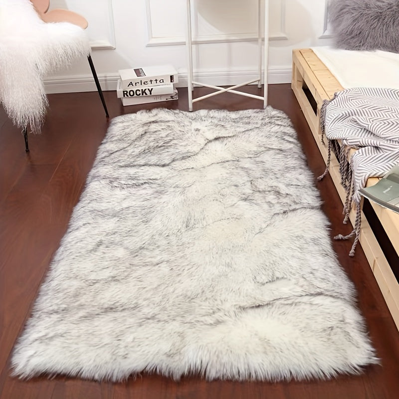 Soft and Fluffy Long Plush Bedroom Bedside Rug made of Artificial Fur, Washable and Ideal for Living Room and Bedroom Window Decoration