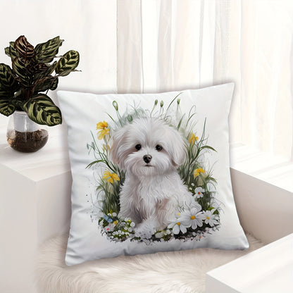 Contemporary style dog print cushion cover, 44.96x44.96 cm, made of polyester peach skin velvet. Ideal for home decor, living room, or car accessory. Pillow insert not included.